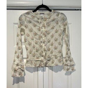 Lucky Brand Girls Floral Button Up Top Size XL (16) Bell Sleeves Ruffles‎ Dainty